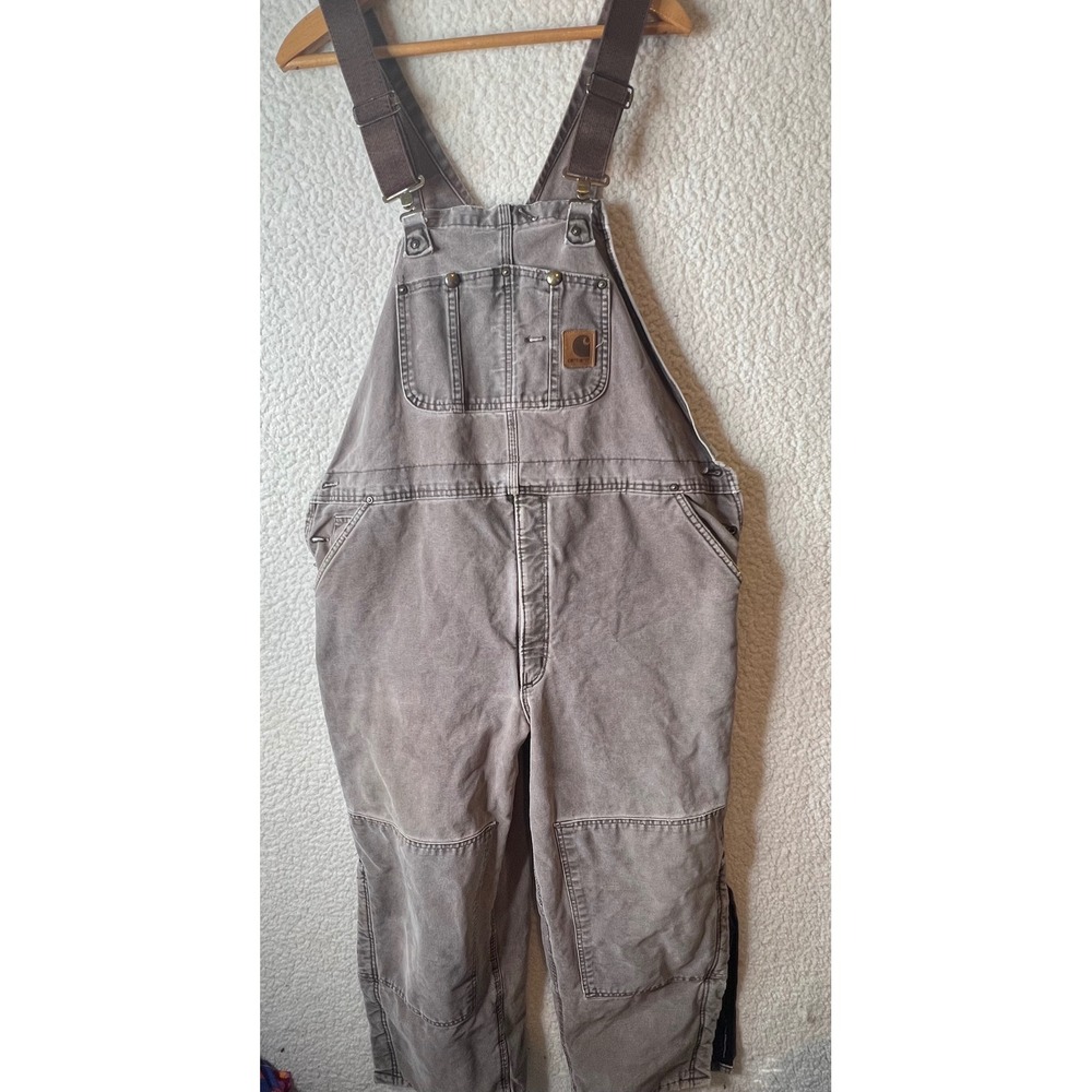 Carhartt R27 CHT Men 44x30 Sandstone Quilt Lined Bib Overalls Chestnut Brown USA